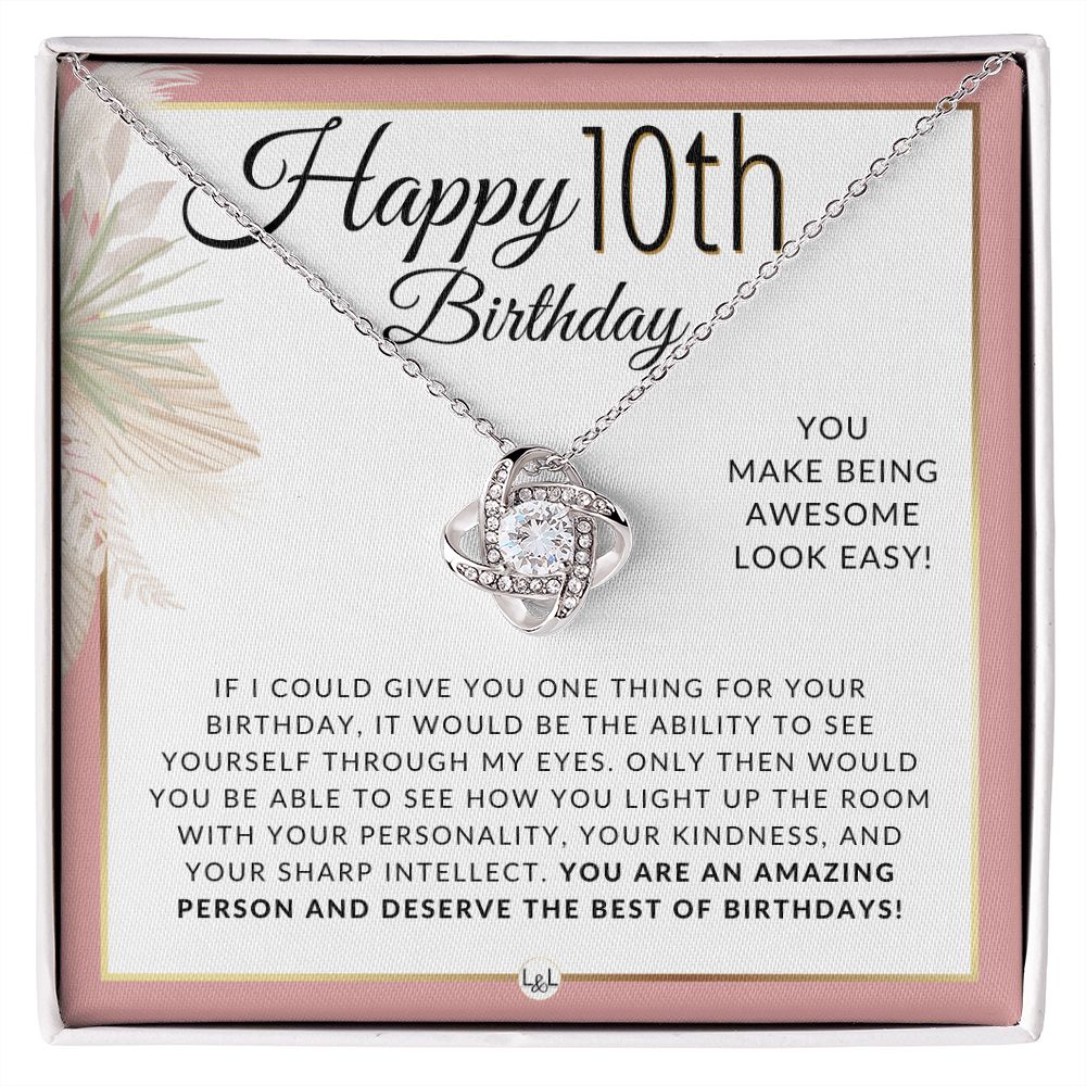 10th Birthday Gift for Her - Necklace for 10 Year Old Birthday - Beautiful Preteen Girl Birthday Pendant 14K White Gold Finish / Standard Box